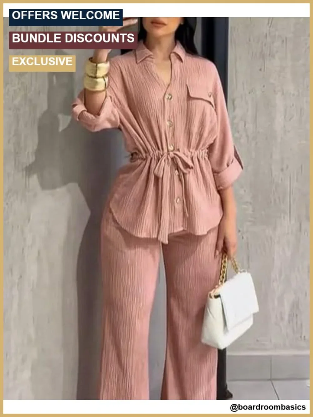 2 Piece Matching Set Women's Button Down Shirt Wide Leg Pants Business Casual